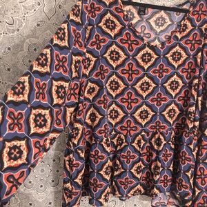 Colorful geometric print drop waist top